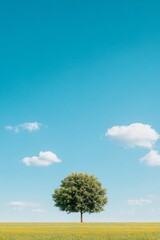 Wall Mural - Serene Landscape with Lone Tree Under Clear Blue Sky Natures Simplicity Captured