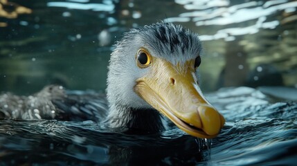 Canvas Print - Close-up of a Duck's Head Emerging from Water