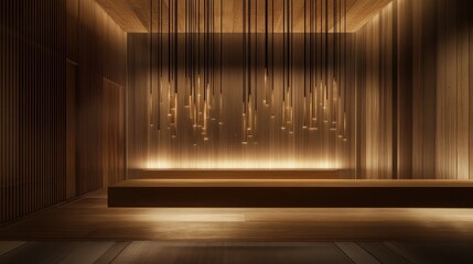 Poster - Minimalist Wooden Interior with Hanging Lights