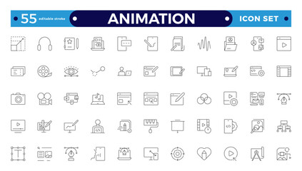 Animation icon outline set. Containing movement, Motion, speed, swing, dynamic, position, acceleration, running, rotation, bounce and motion sensor icons. Editable stroke outline icon.
