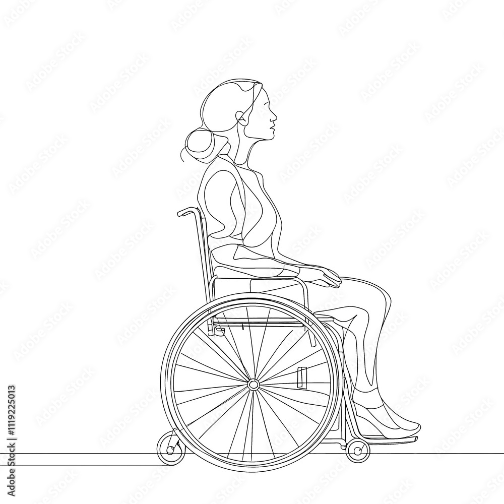 Minimalist line drawing of a woman in a wheelchair with an empowering ...