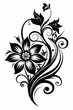 © Akimul - ornamental floral design, black and white illustration, swirling patterns, elegant curves, abstract flowers, vintage style, minimalist artwork