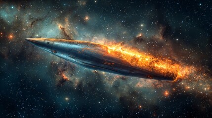 Wall Mural - burning spaceship in milky way galaxy cosmic exploration sci fi art