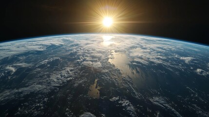 Wall Mural - stunning earth sunrise space view planet atmosphere clouds sun