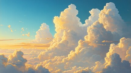 Canvas Print - Golden Cumulus Clouds in the Sunset Sky