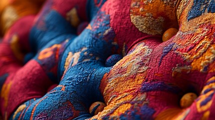 a colorful pillow with a blue and orange design