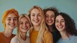 © liliyabatyrova - Five women with unique styles and backgrounds share joyful smiles, showcasing the beauty of diversity. Their laughter fills the vibrant room, highlighting unity in differences