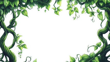 liana branch frame on green background. vector cartoon illustration of twisted jungle plant vines wi