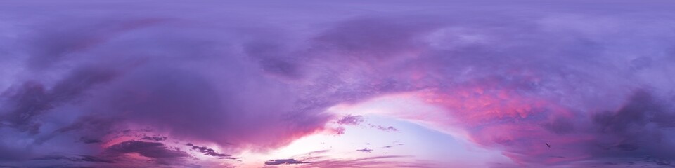 Wall Mural - sunset sky with bright glowing pink cumulus clouds. seamless spherical hdr 360 panorama. full zenith