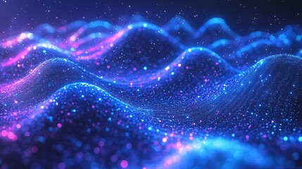 Wall Mural - abstract blue and pink glowing particle wave background.