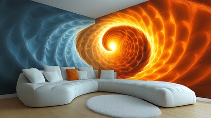 Wall Mural - abstract fire and ice spiral wall mural in modern living room.