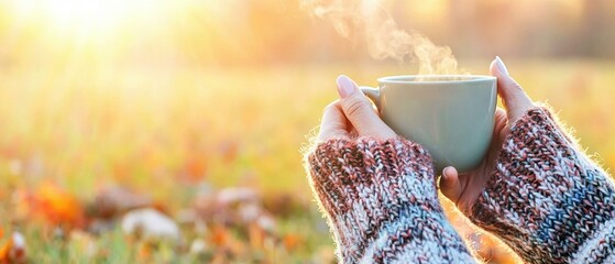 Poster - Warm drink on a crisp autumn day. AI.