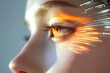 © c80 - A macro shot of an eye with bright orange and white light effects, symbolizing vision and technology in a futuristic or cybernetic context.