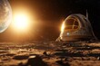© c80 - A futuristic space pod sits on the desolate lunar surface, bathed in sunlight, capturing a vision of exploration and technological advancement in space travel.