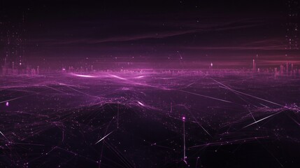 Canvas Print - A Futuristic Cityscape at Night: Digital Network Connections and Glowing Purple Skylines