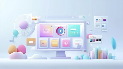 Modern computer screen displaying colorful interface elements, data, and graphics.