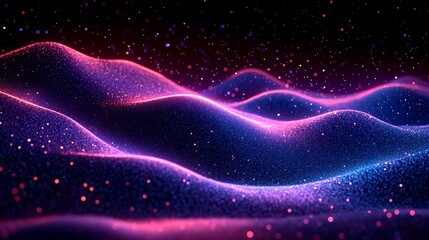 Wall Mural - abstract glowing particles forming wavy landscape. (1)