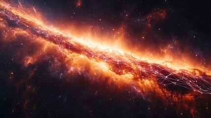 fiery nebula with glowing cosmic network.
