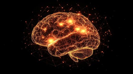Wall Mural - brain activity represented by a glowing brain illustration with neural connections