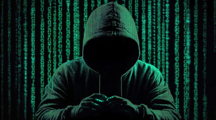Cybersecurity expert analyzing a hacker attack with a digital code background,focusing on the protection of digital systems and networks.