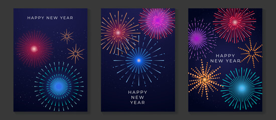 Wall Mural - happy holidays greeting card design vector set. decorative gradient vibrant golden festive firework 