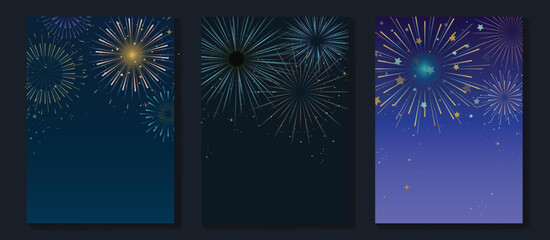 Wall Mural - happy holidays greeting card design vector set. decorative gradient vibrant golden festive firework 