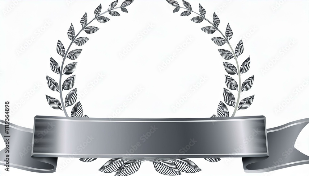 Vector silver laurel wreath with ribbon on isolated white background ...