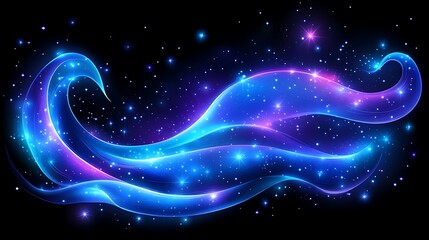 Wall Mural - glowing blue and purple wave with sparkles on black background.