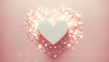 Wall Mural - Bright white heart shape bokeh on soft pink background, love, background, shape, romance