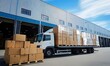 © Monirknn - Optimizing delivery with boxes packed and loaded onto a large truck outside a warehouse Symbolizing efficiency and logistics, Generative Ai