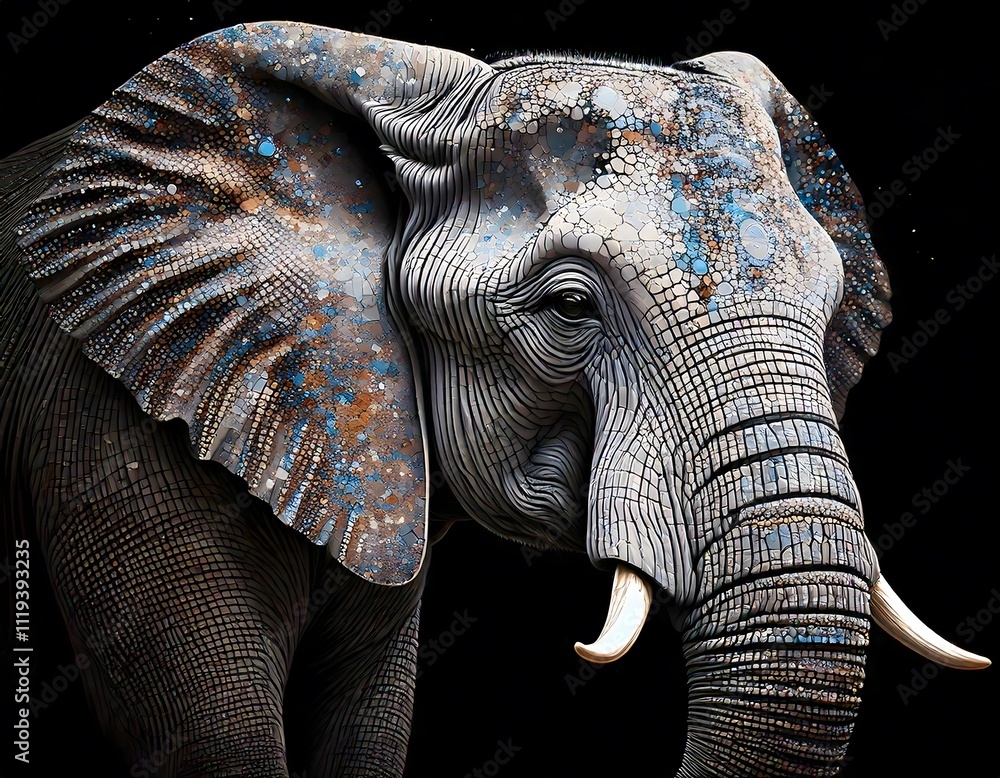 Majestic African Elephant Portrait: A Detailed Artistic Rendering of an ...