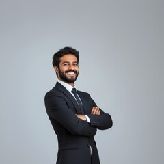 Wall Mural - young indian businessman standing on isolated background