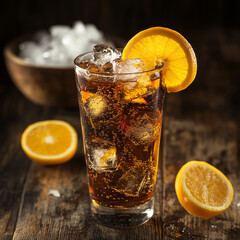 Wall Mural - Classic Cuba Libre with Ice and Lemon Garnish 