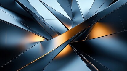 Wall Mural - abstract metallic geometric shapes, dark blue and gold, sharp angles, 3d render.