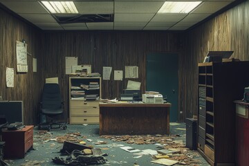 Abandoned office interior slung derelict forsaken outcast