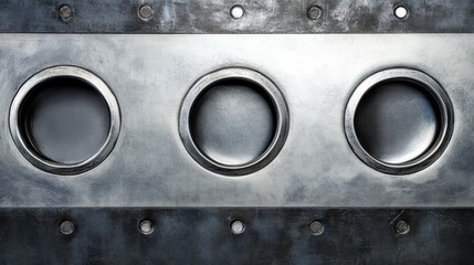 Minimalist silver metallic panel featuring illuminated buttons and glossy decorative patterns.