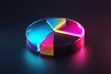 Wall Mural - glass pastel color morphism business chart pie icon with colorful gradient light on dark background 