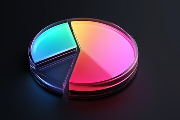 Wall Mural - glass pastel color morphism business chart pie icon with colorful gradient light on dark background 