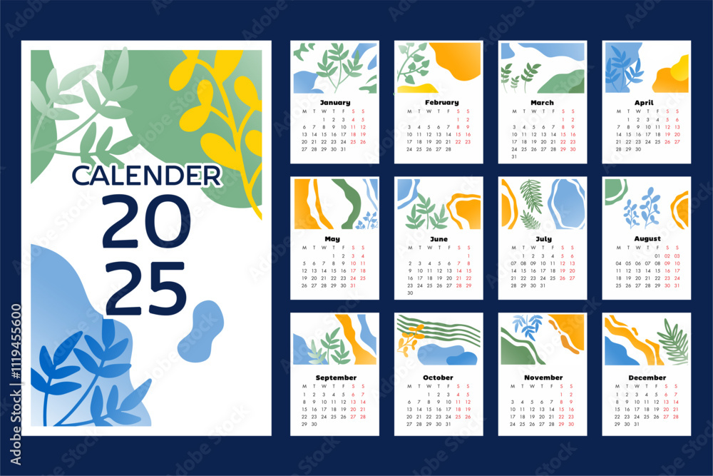 2025 calendar with flower and plant theme Stock Vector | Adobe Stock