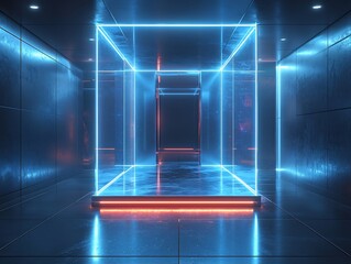 Wall Mural - sleek transparent futuristic podium against digital matrix background for product showcase