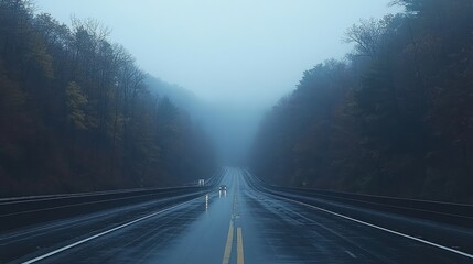 Wall Mural - Misty highway disappearing into fog.