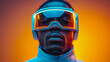 © kudesniza - Futuristic african american man wearing high-tech visor against vibrant orange background