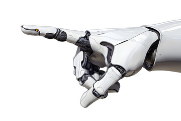 Wall Mural - white cyborg robotic hand pointing his finger - 3d rendering isolated on free png background.