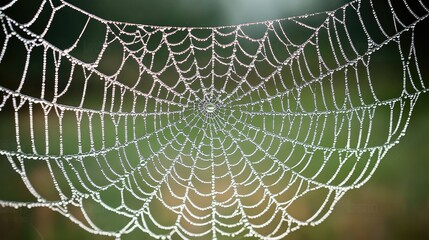 Close-up of raindrops on a spiderweb, creating a beautiful natural pattern