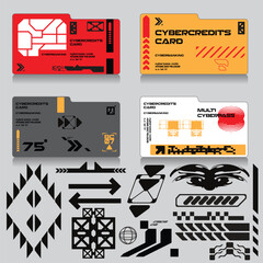 Wall Mural - cyberpunk scifi credit card banking set icon pattern hud ux ui set collection template, 2d illustrat