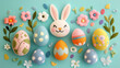 © ALL YOU NEED studio - Cute, colorful felt easter eggs and bunny on a pastel background.