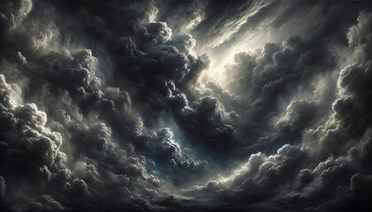 a dark stormy sky filled with dense, swirling clouds