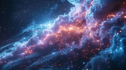 Wall Mural - This photo depicts a striking abstract image of a blue and black background illuminated by multiple lightning strikes