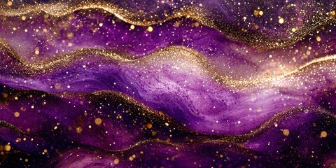 Canvas Print - Purple and gold wave with glitter