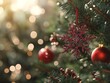 © TSmerch - A close-up of a Christmas tree with a red ball on it